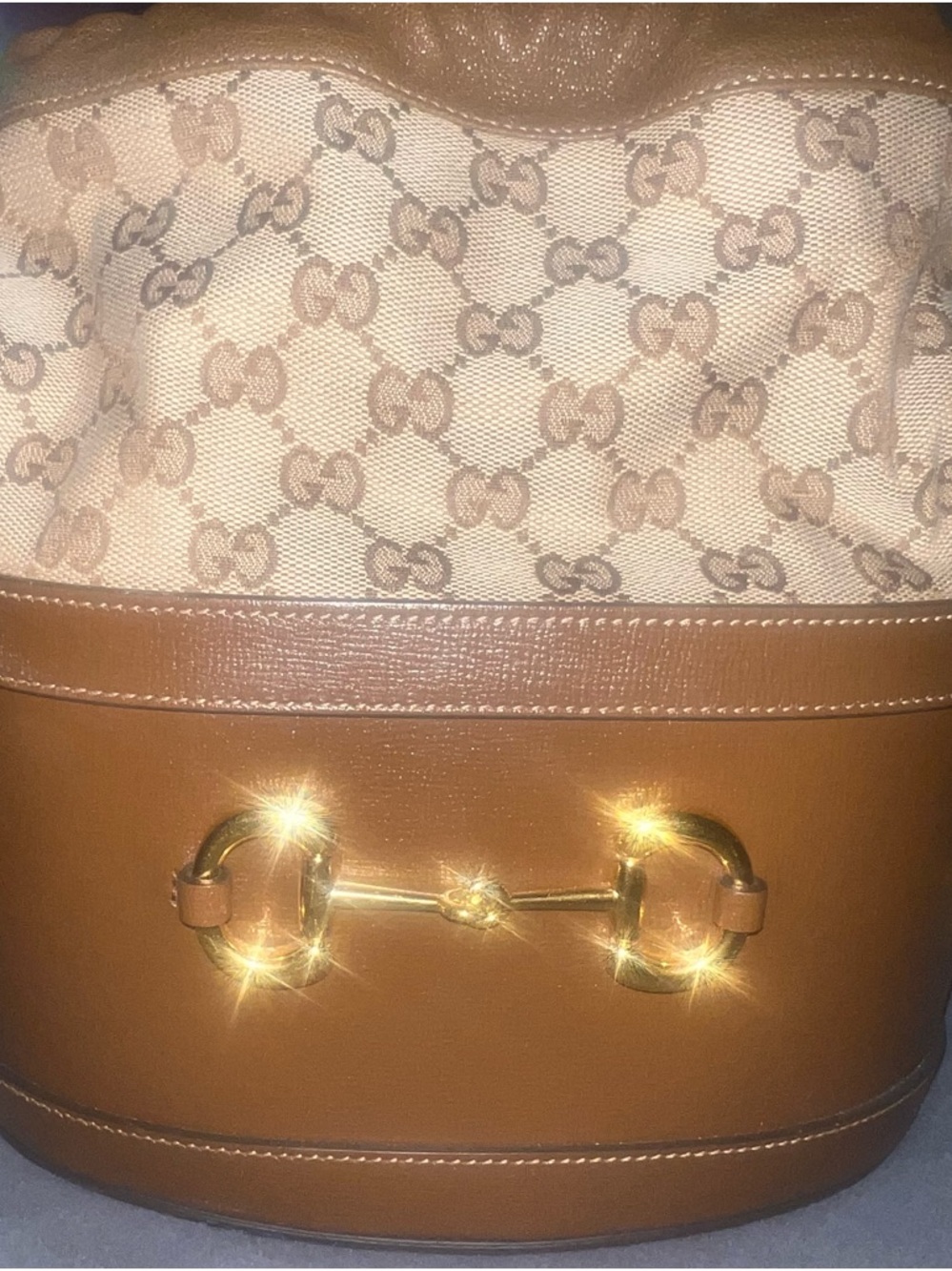 Gucci Beige GG Canvas and Brown Leather Horsebit Bucket Bag - Picture 2 of 3